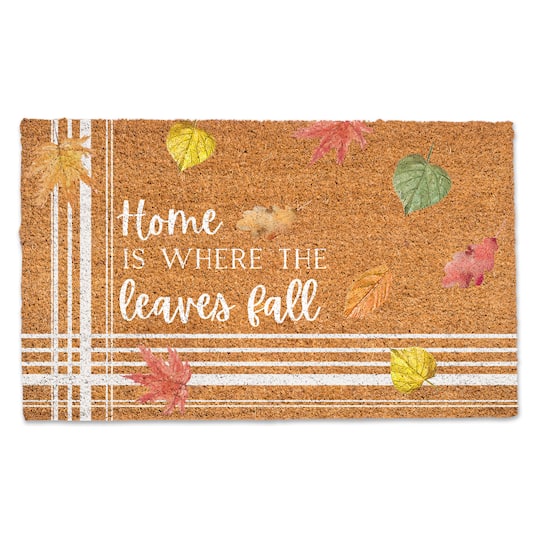 Yellow, Red & Green Leaf Home Is Where The Leaves Fall Doormat
